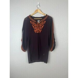 Ivy Jane Flare Tunic Top Purple‎ XS Womens Boho Peasant